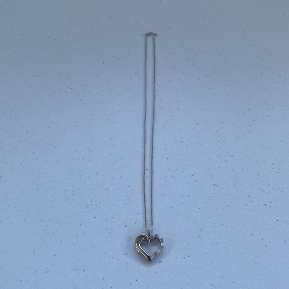 10k Yellow Gold & 925 Sterling Silver Heart and Crystal Opal Necklace - Picture 2 of 13
